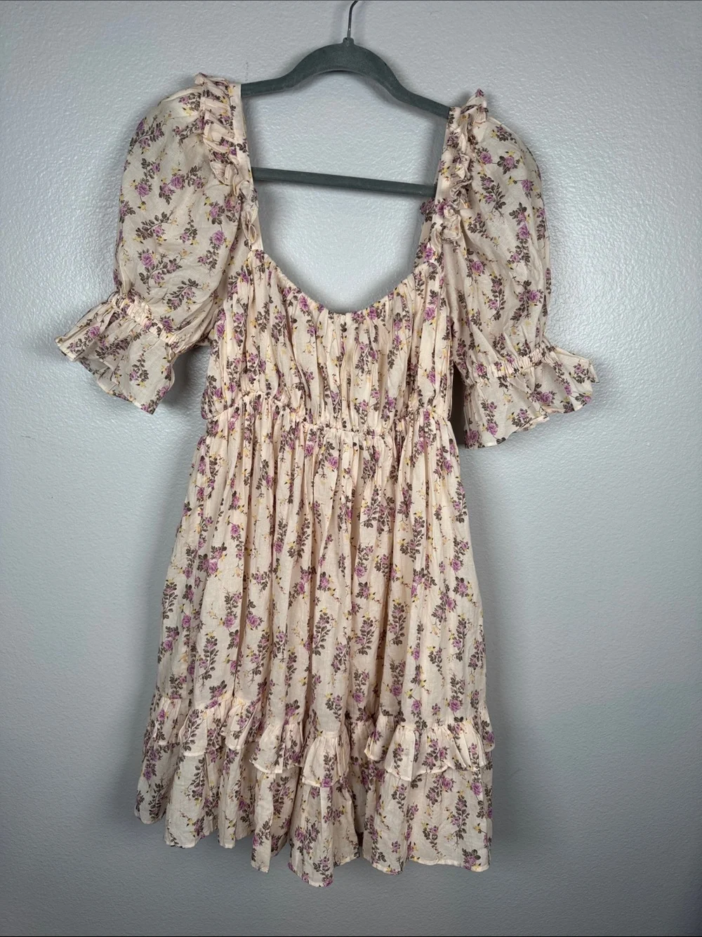 Revolve LPA Garland Mini dress Rachelle print puff sleeve cotton floral small - Picture 1 of 8